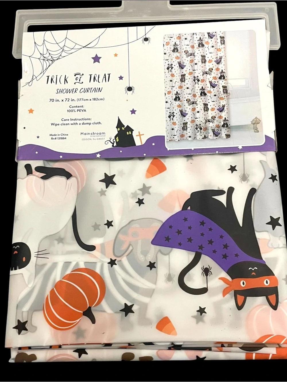 Halloween Cats & Dogs Trick or Treating Costumes PEVA Shower Curtain Pet Fun New